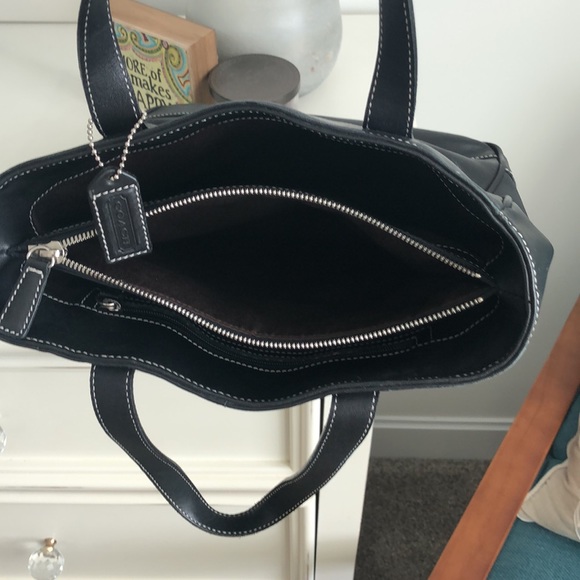 Coach ladies tote Navy Blue 10inL X 3 1/2 inW x 10 in tall - Picture 3 of 3